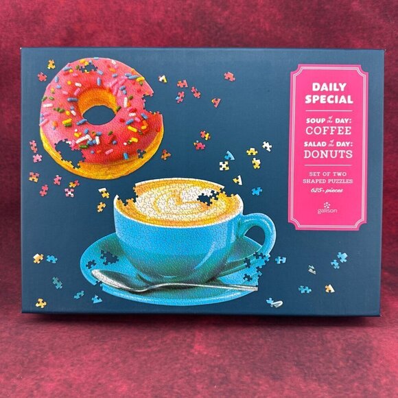 Galison Other - DONUT & COFFEE CUP SET OF TWO SHAPED PUZZLE 625+ PIECE TOTAL BY GALISON, NEW